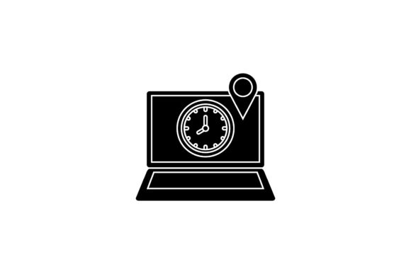Flat Icon Laptop Location Compass Black – A Versatile Graphic Design Freebie