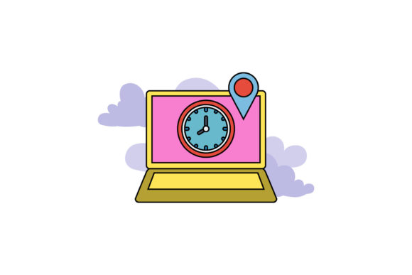 Flat Icon Laptop Location Compass Cute: A Freebie Graphic for Digital Sellers