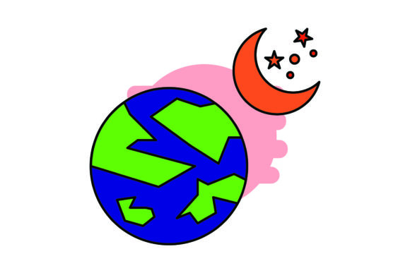 Space Cute Icon Moon Color Outline for Creative Design Projects